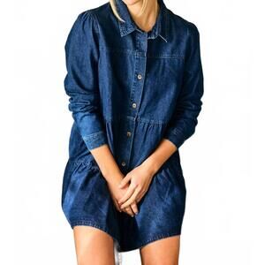 NEW LARA DAISY button down ruffle denim dress in blue